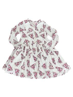 Pink Chicken (8y) Pizza Print Long-Sleeve Dress